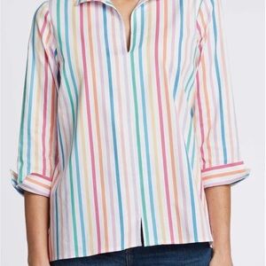 Ali Miles Rainbow striped blouse Colorful Striped Long Sleeve Top